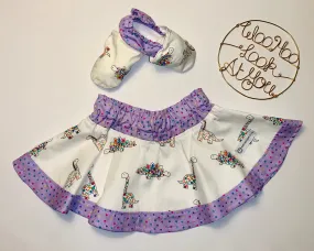 2 Piece Set - Skirt & Slip Ons - Multi-coloured Dinosaurs Two-Toned