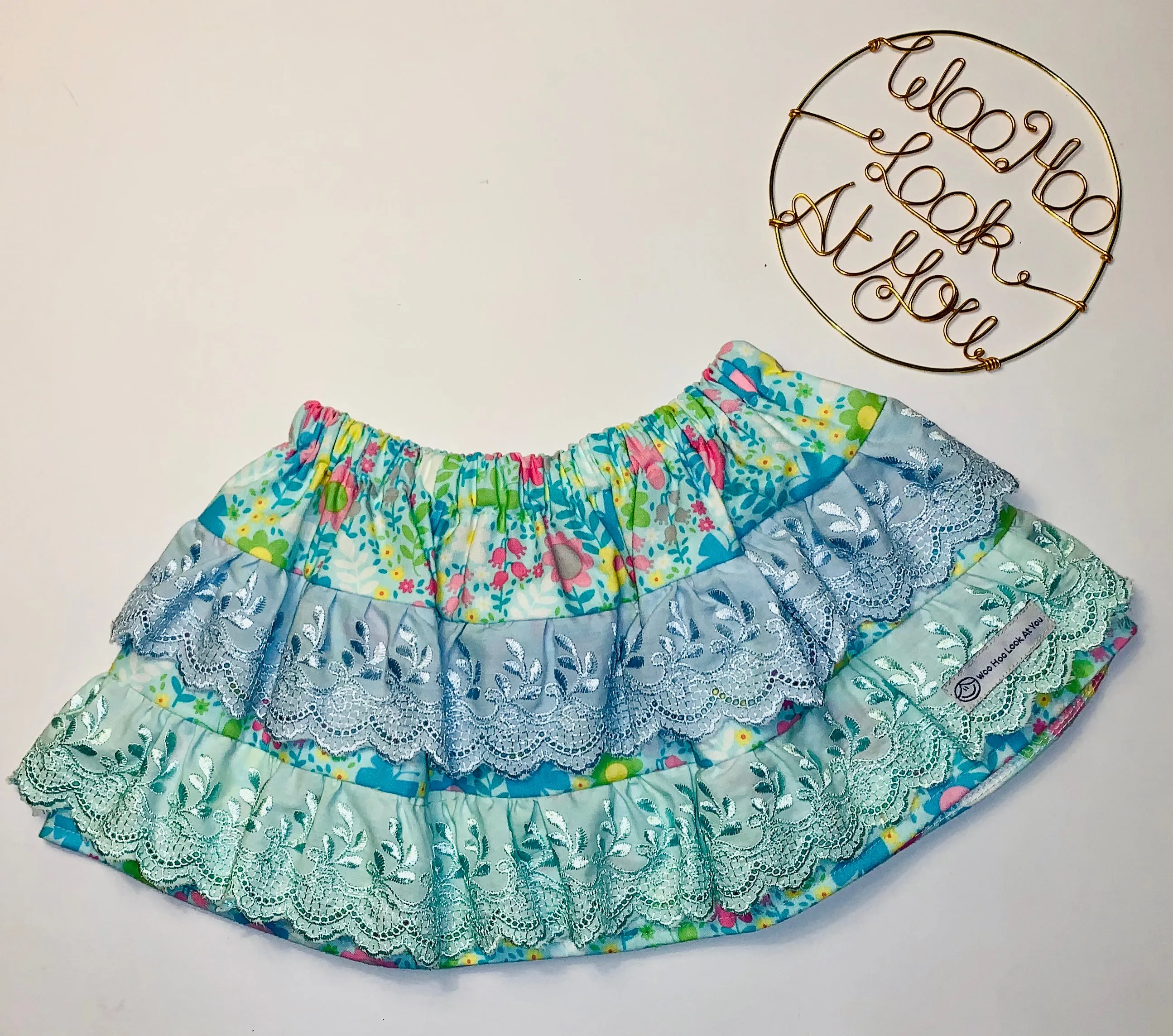 2 Piece Set - Skirt & Slip Ons - Multi-Coloured Flowers on Blue
