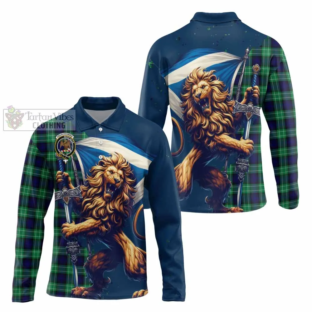 Abercrombie Tartan Family Crest Long Sleeve Polo Shirt with Scottish Majestic Lion