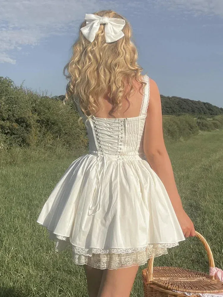 Aiertu Summer White A Line Women's Dress  Mini Elegant Lace Up Dress Sexy Casual Spaghetti Strap Holiday Party Dress High Quality