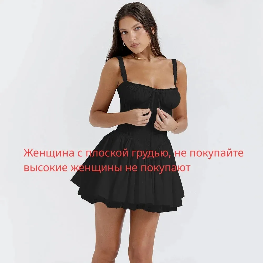 Aiertu Summer White A Line Women's Dress  Mini Elegant Lace Up Dress Sexy Casual Spaghetti Strap Holiday Party Dress High Quality