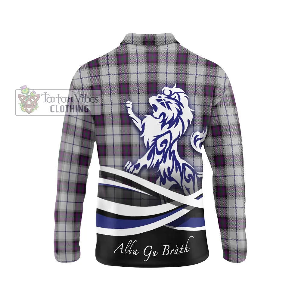 Alexander of Menstry Dress Tartan Long Sleeve Polo Shirt with Alba Gu Brath Regal Lion Emblem