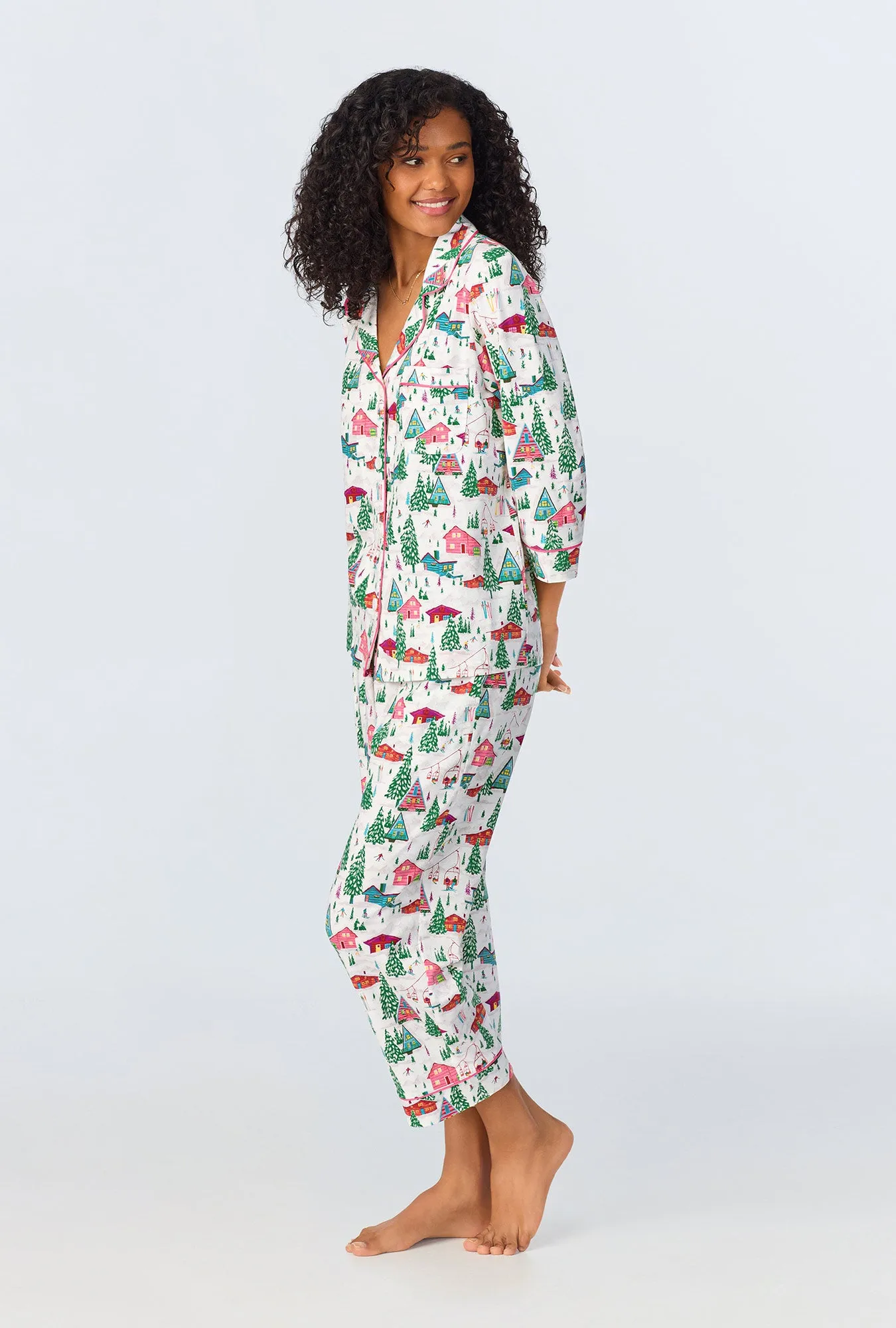 Alpine Cabins 3/4 Sleeve Classic Stretch Jersey Cropped PJ Set