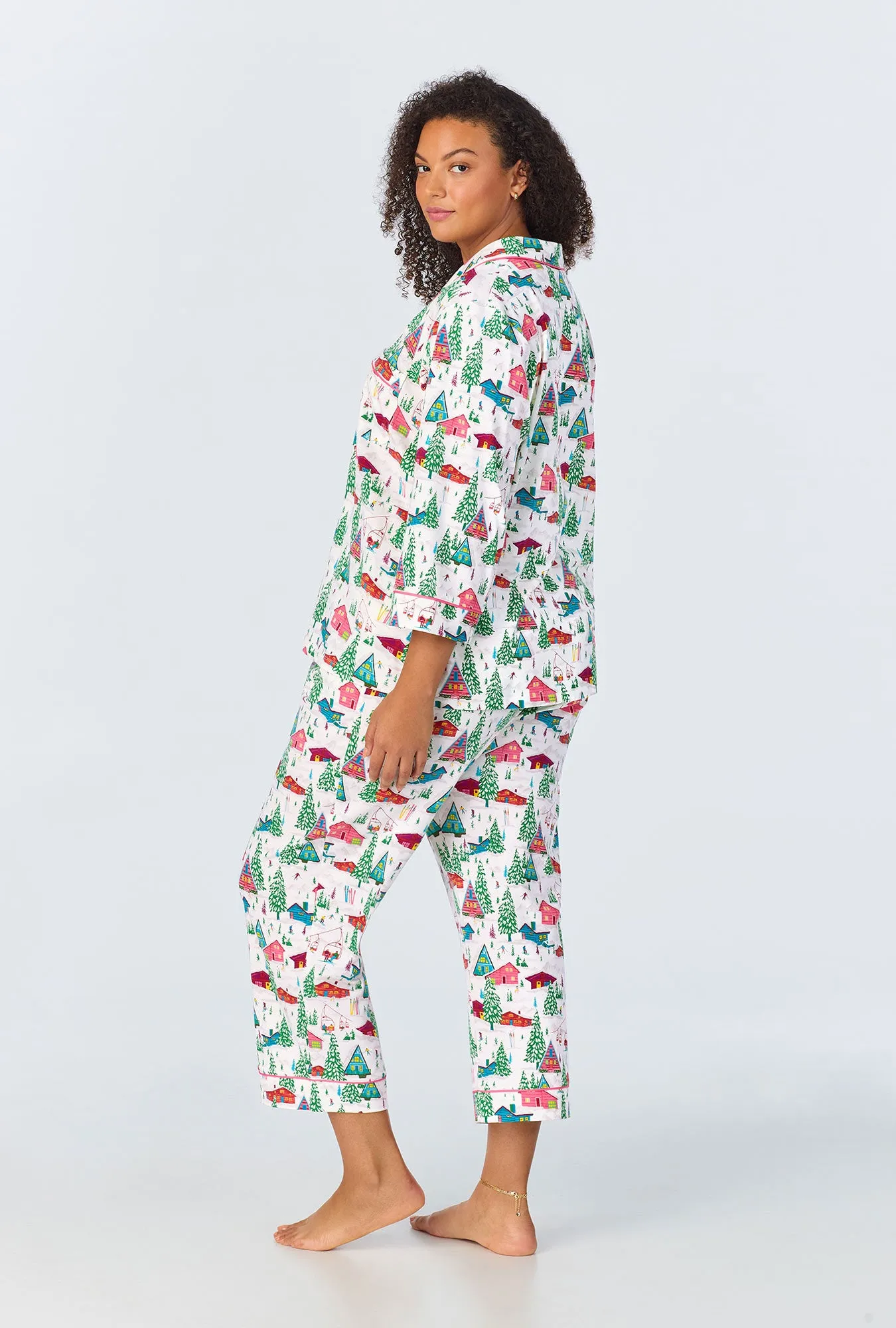 Alpine Cabins 3/4 Sleeve Classic Stretch Jersey Cropped PJ Set