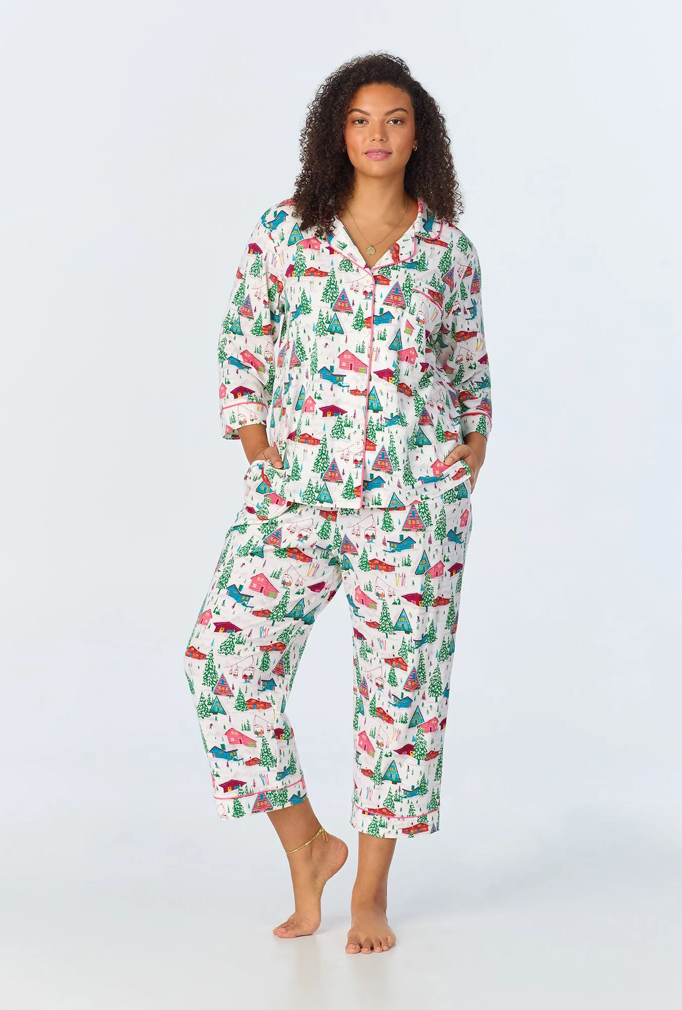 Alpine Cabins 3/4 Sleeve Classic Stretch Jersey Cropped PJ Set