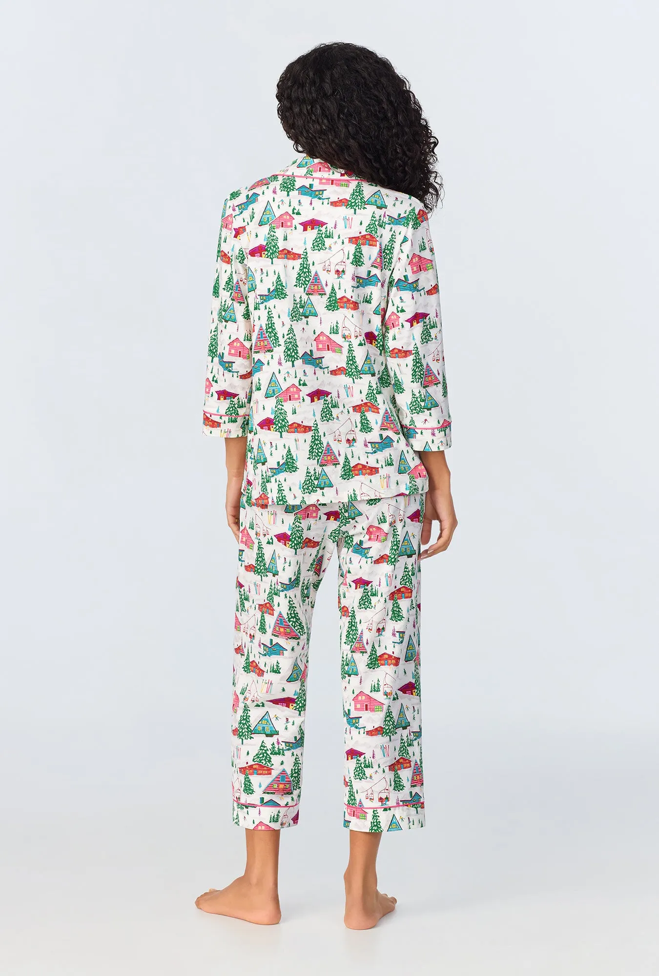 Alpine Cabins 3/4 Sleeve Classic Stretch Jersey Cropped PJ Set