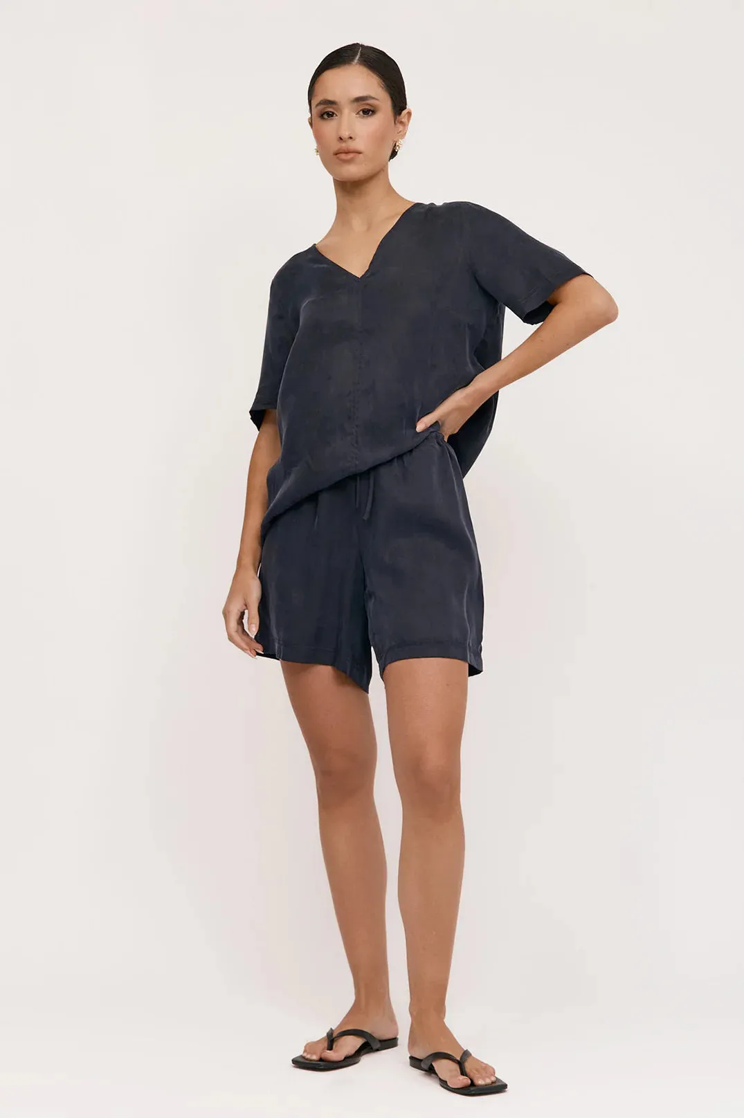 April Cupro Drawstring Short Navy