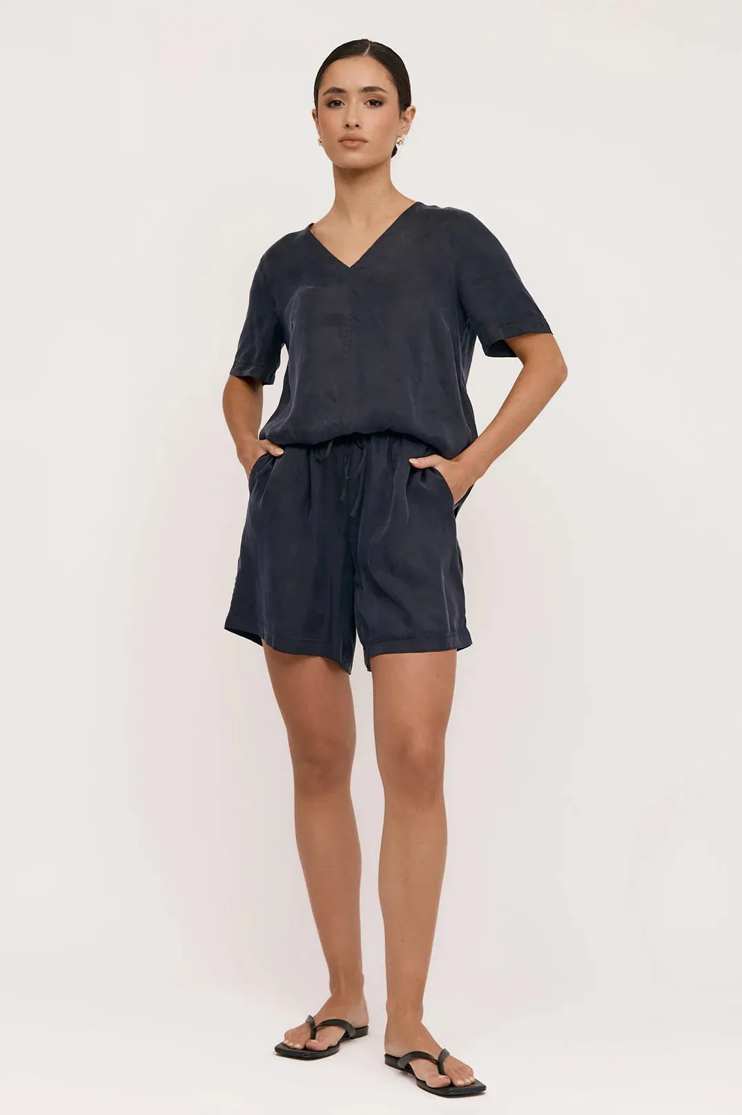 April Cupro Drawstring Short Navy