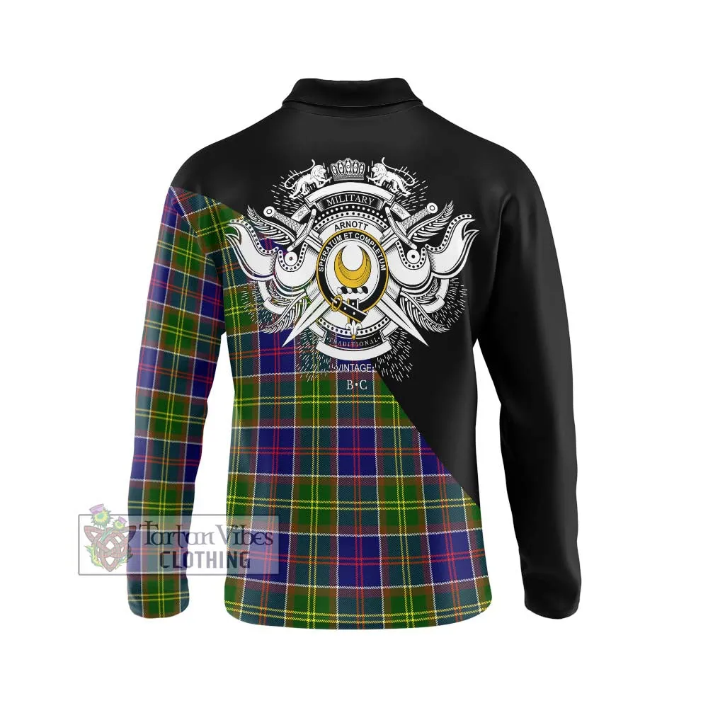 Arnott Tartan Long Sleeve Polo Shirt with Family Crest and Military Logo Style