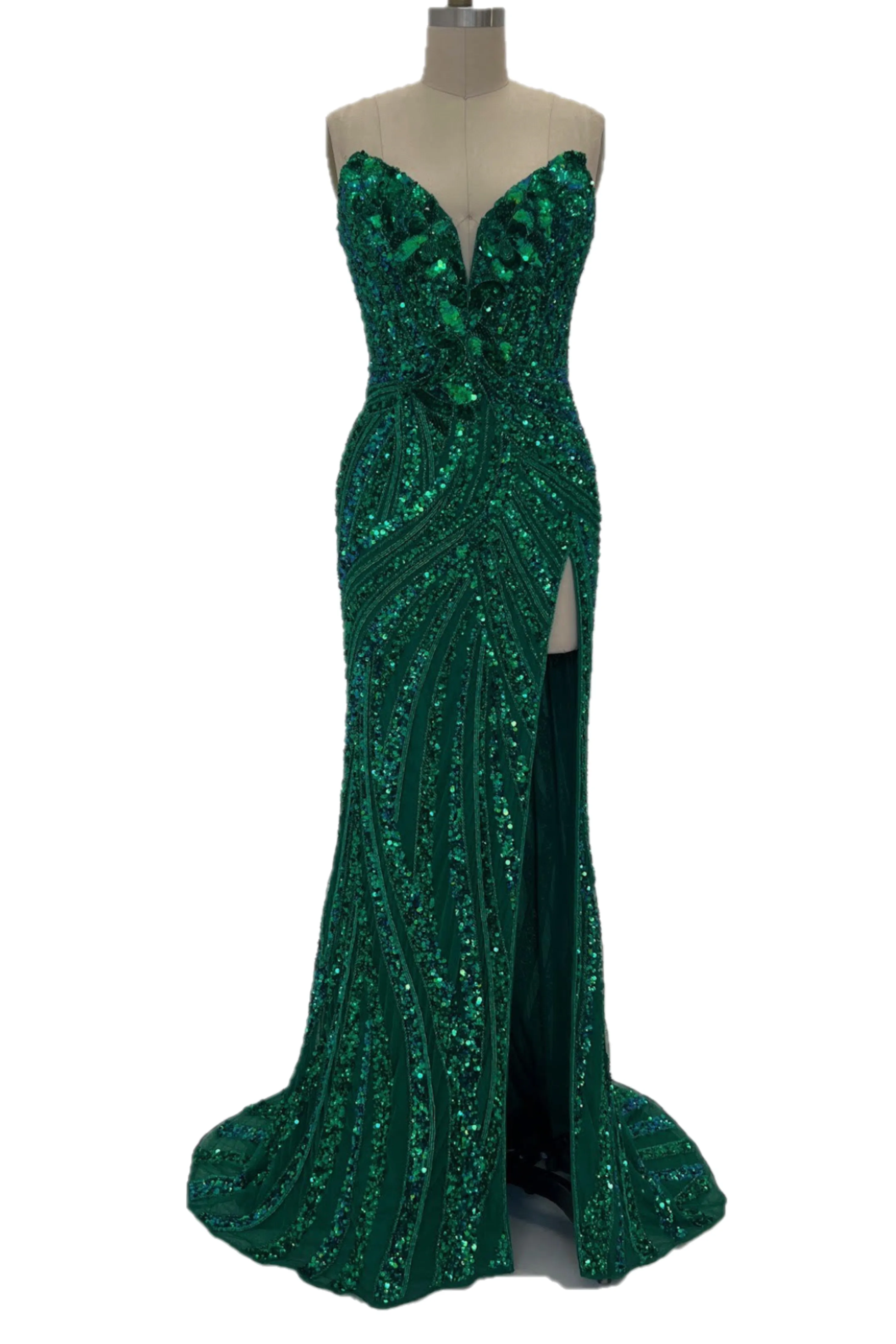 Ashley Lauren 11236 Long Fitted V Neck Prom Dress Slit Beaded Sequin Pageant Gown