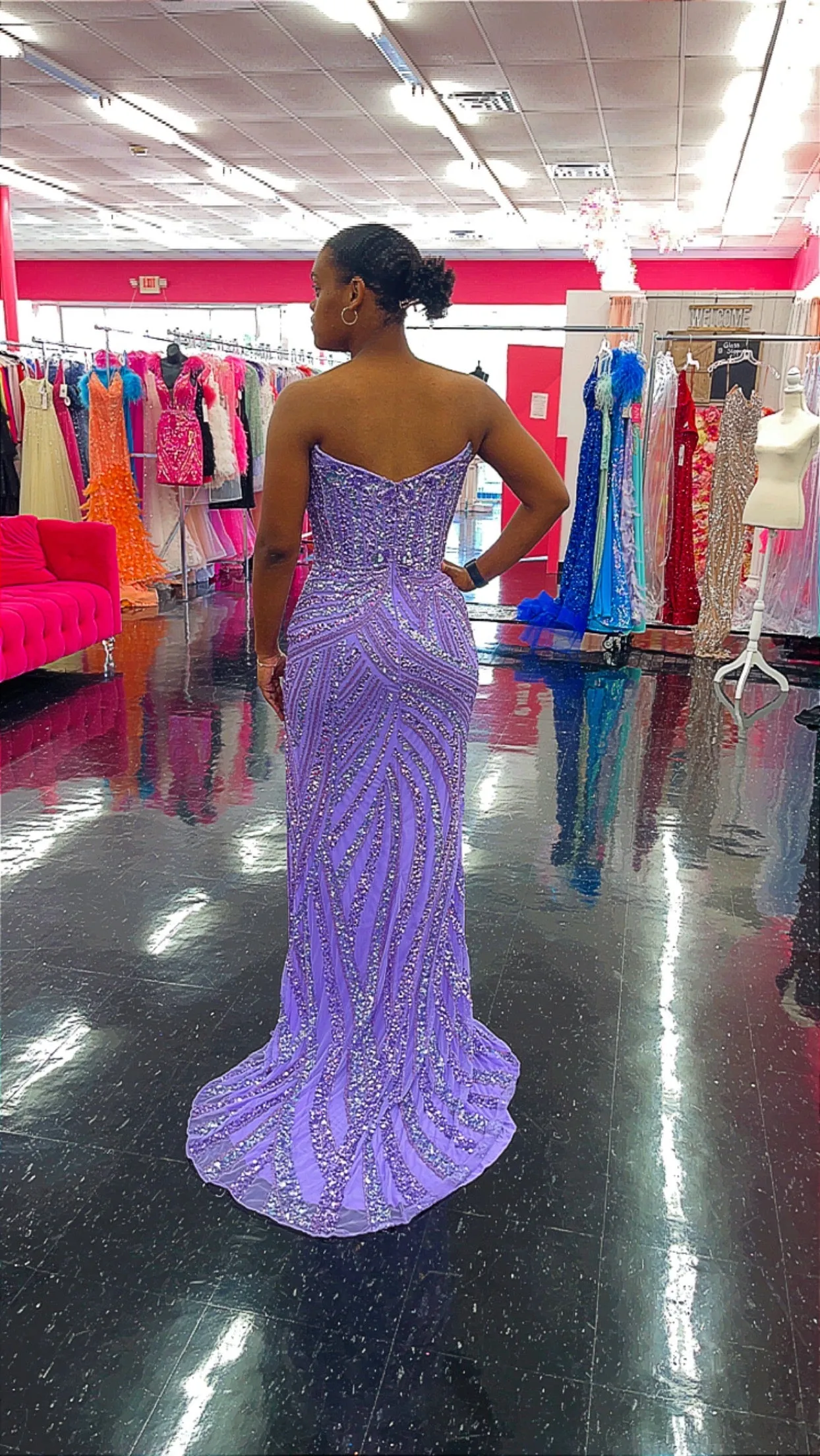 Ashley Lauren 11236 Long Fitted V Neck Prom Dress Slit Beaded Sequin Pageant Gown