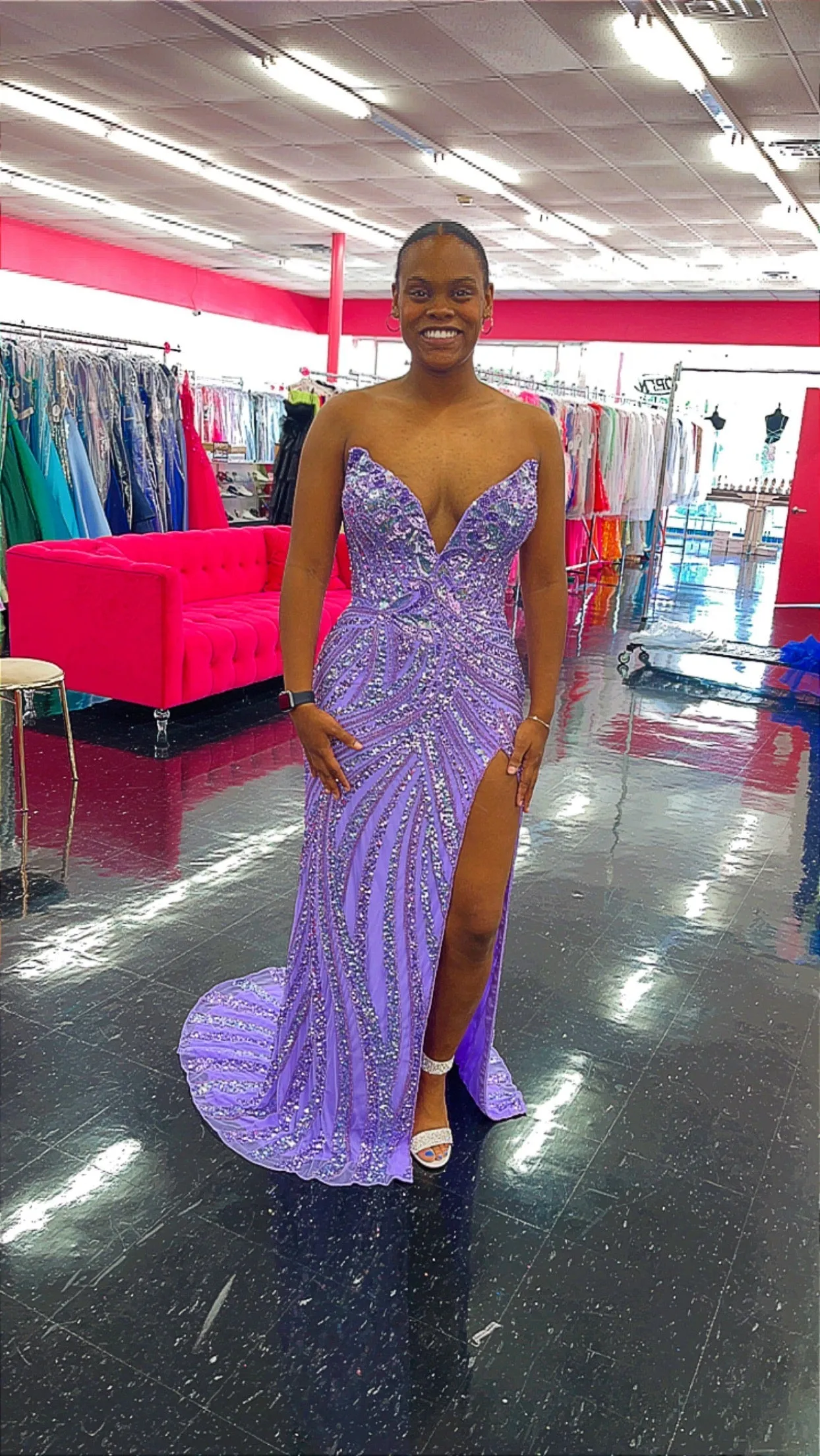 Ashley Lauren 11236 Long Fitted V Neck Prom Dress Slit Beaded Sequin Pageant Gown