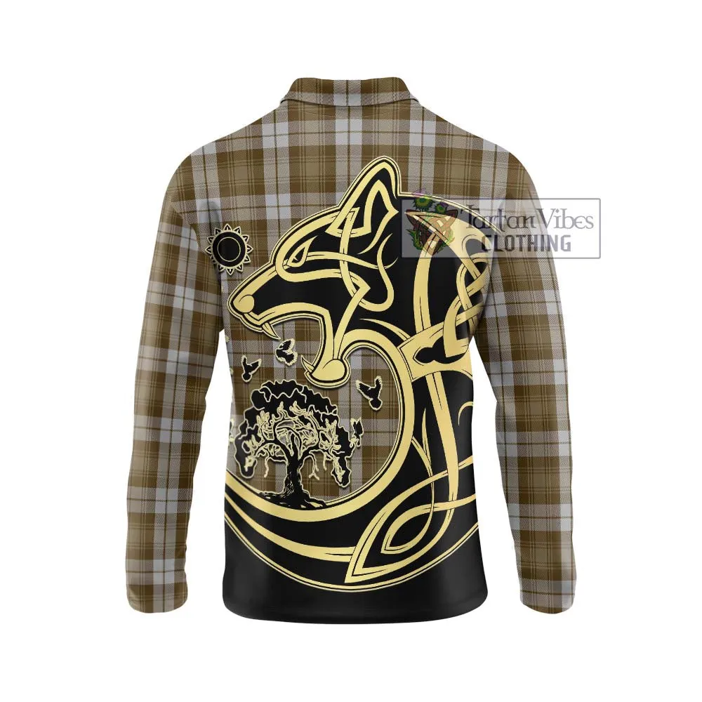 Baillie Dress Tartan Long Sleeve Polo Shirt with Family Crest Celtic Wolf Style