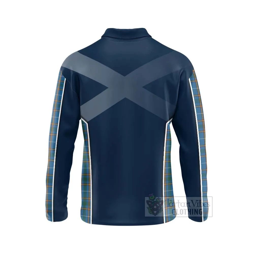 Bain Tartan Long Sleeve Polo Shirt with Family Crest and Scottish Thistle Vibes Sport Style