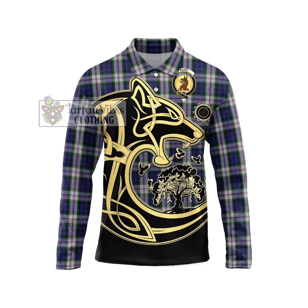 Baird Dress Tartan Long Sleeve Polo Shirt with Family Crest Celtic Wolf Style