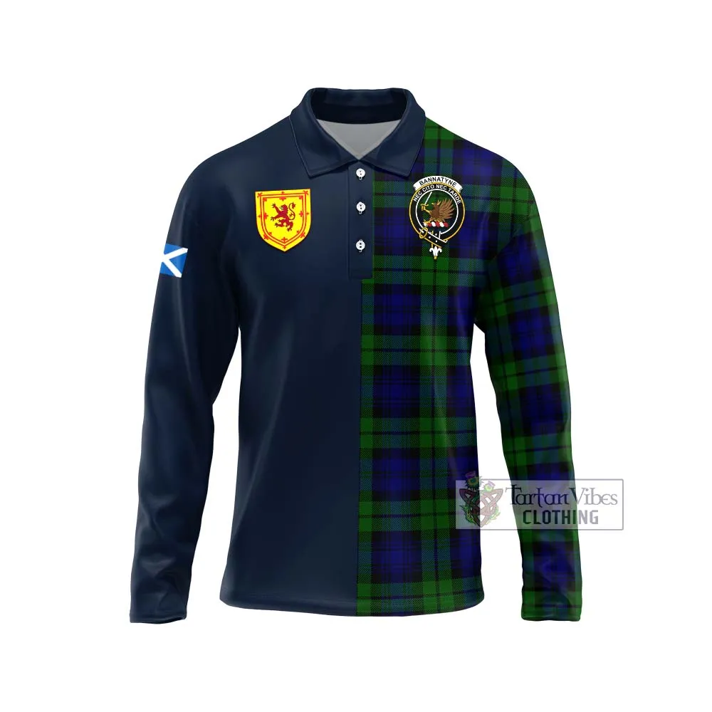 Bannatyne Tartan Long Sleeve Polo Shirt Alba with Scottish Lion Royal Arm Half Style