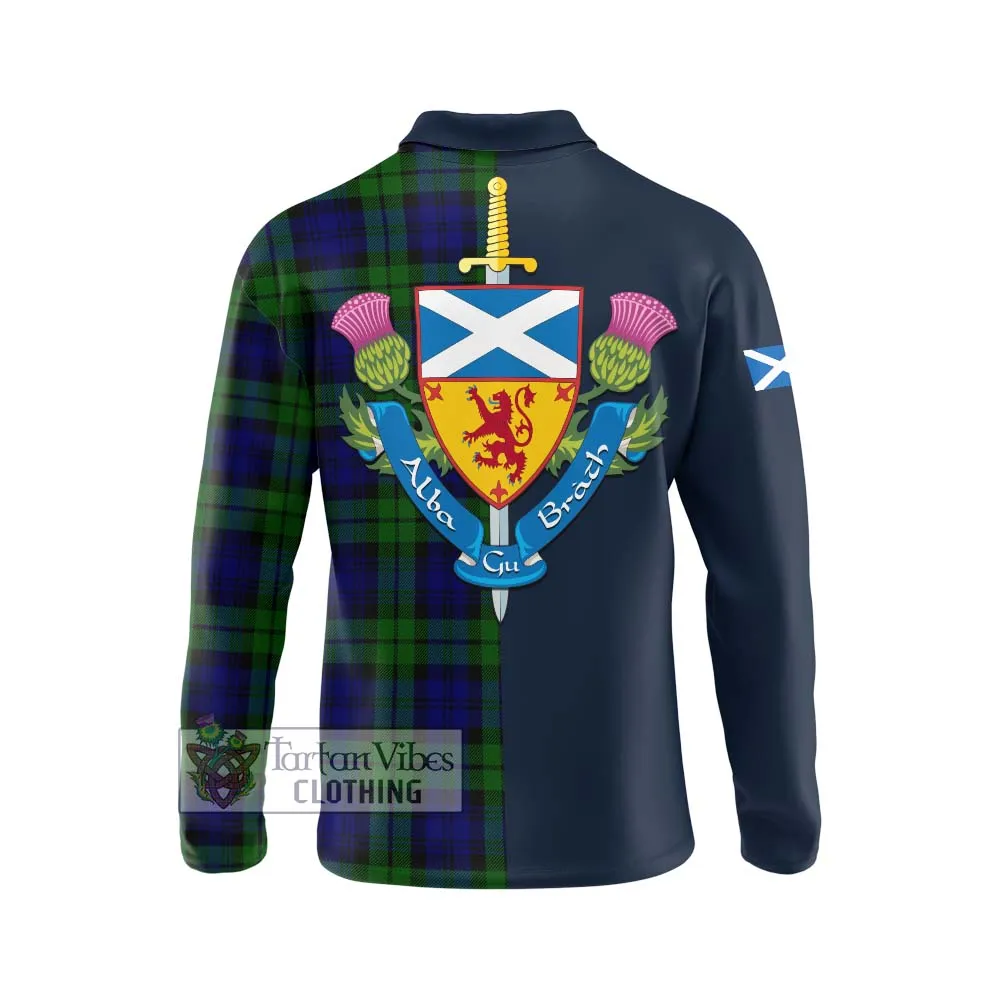 Bannatyne Tartan Long Sleeve Polo Shirt Alba with Scottish Lion Royal Arm Half Style