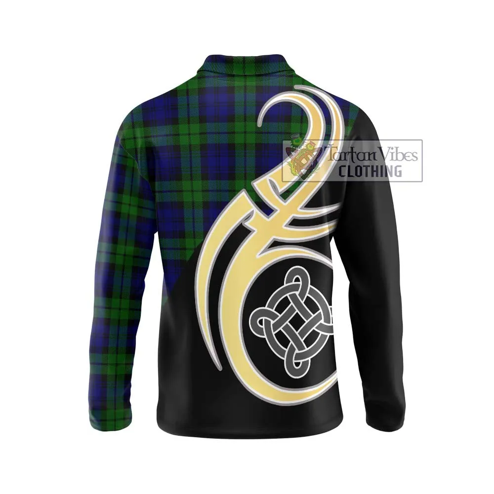 Bannatyne Tartan Long Sleeve Polo Shirt with Family Crest and Celtic Symbol Style