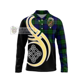 Bannatyne Tartan Long Sleeve Polo Shirt with Family Crest and Celtic Symbol Style