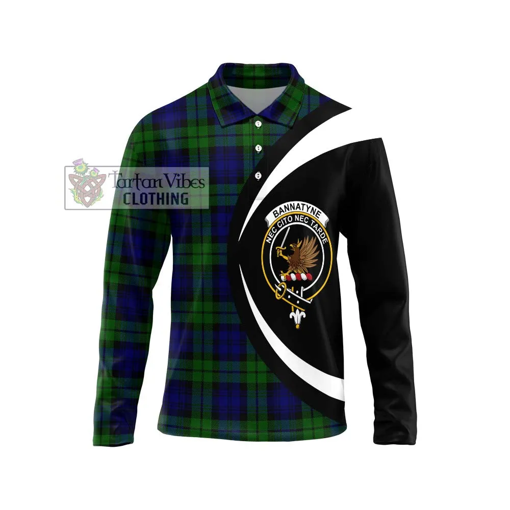 Bannatyne Tartan Long Sleeve Polo Shirt with Family Crest Circle Style