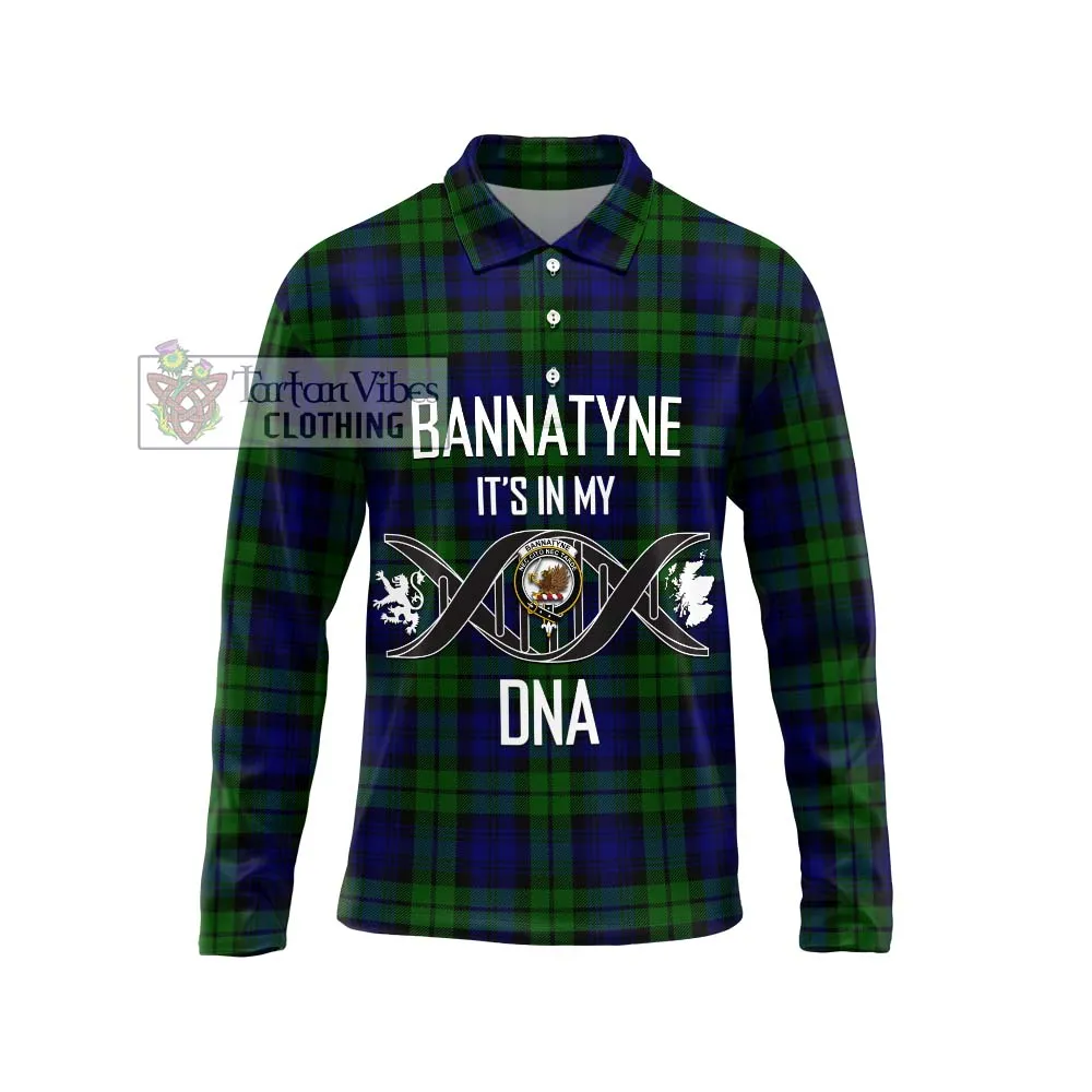 Bannatyne Tartan Long Sleeve Polo Shirt with Family Crest DNA In Me Style