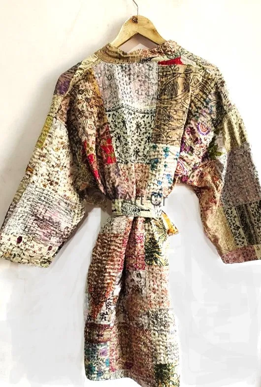 Beautiful Handmade KHAMBADIYA Kantha Short Silk Jacket
