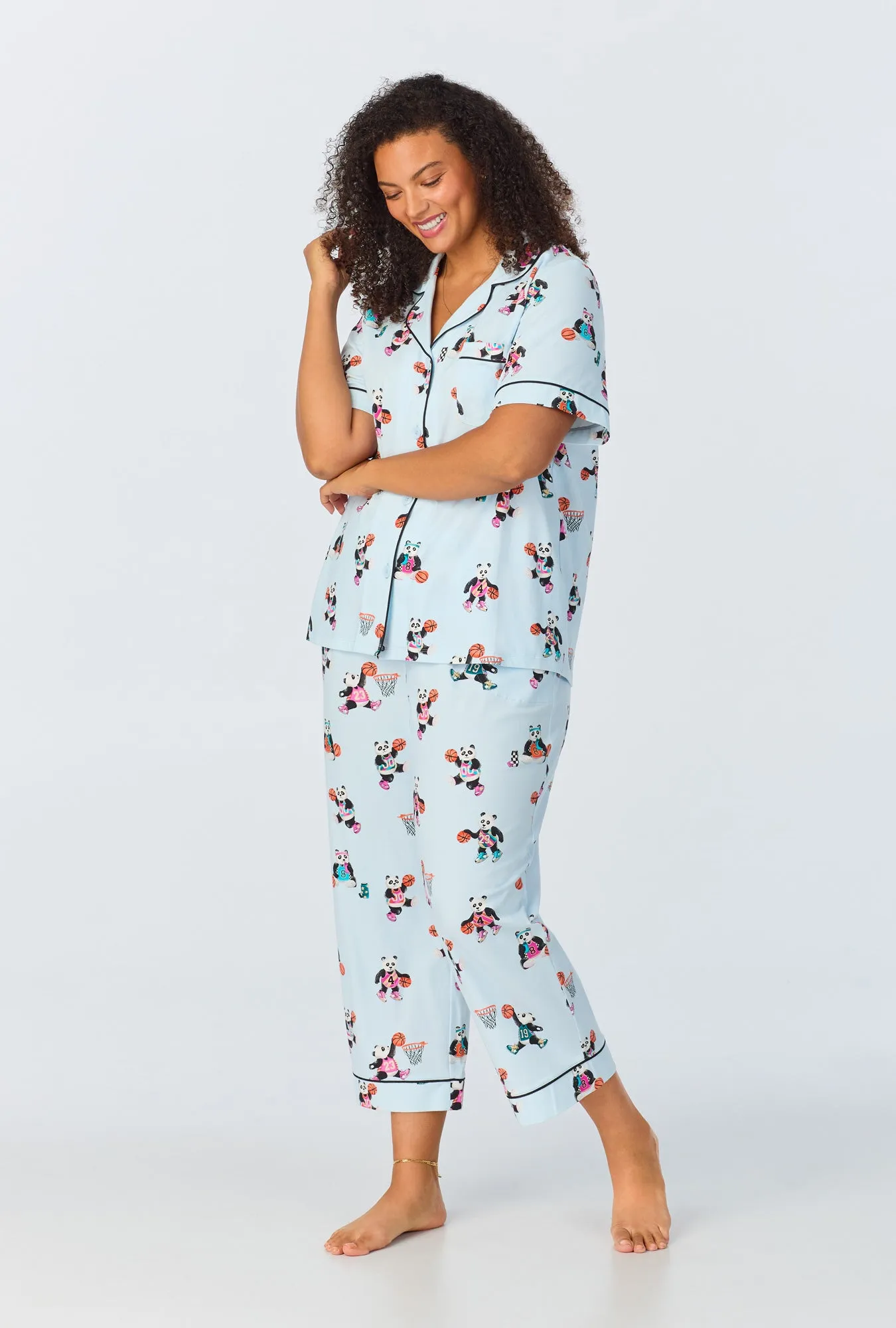 Bedhead x Bronwyn Newport Slam Dunk Short Sleeve Classic Stretch Jersey Cropped PJ Set
