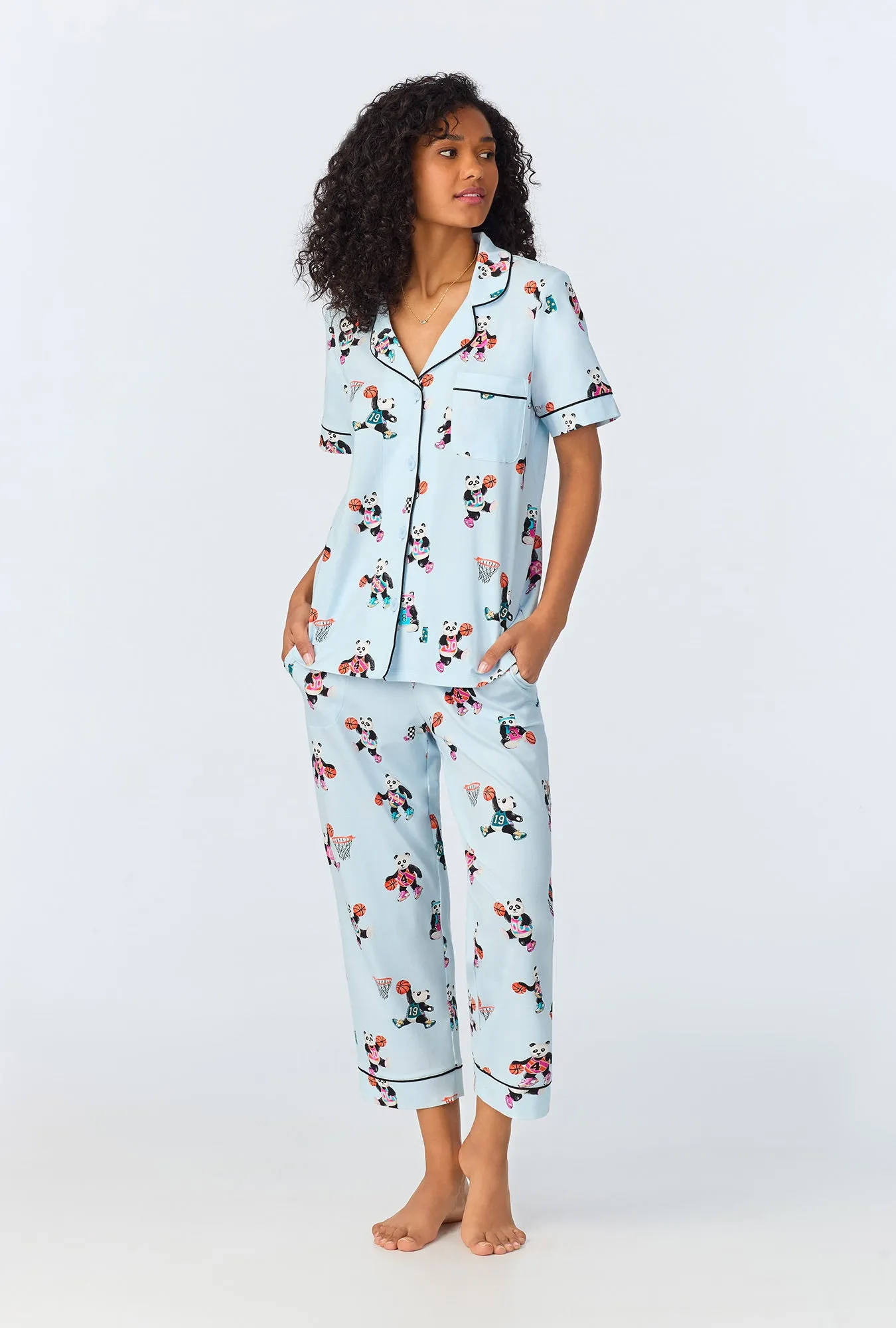 Bedhead x Bronwyn Newport Slam Dunk Short Sleeve Classic Stretch Jersey Cropped PJ Set