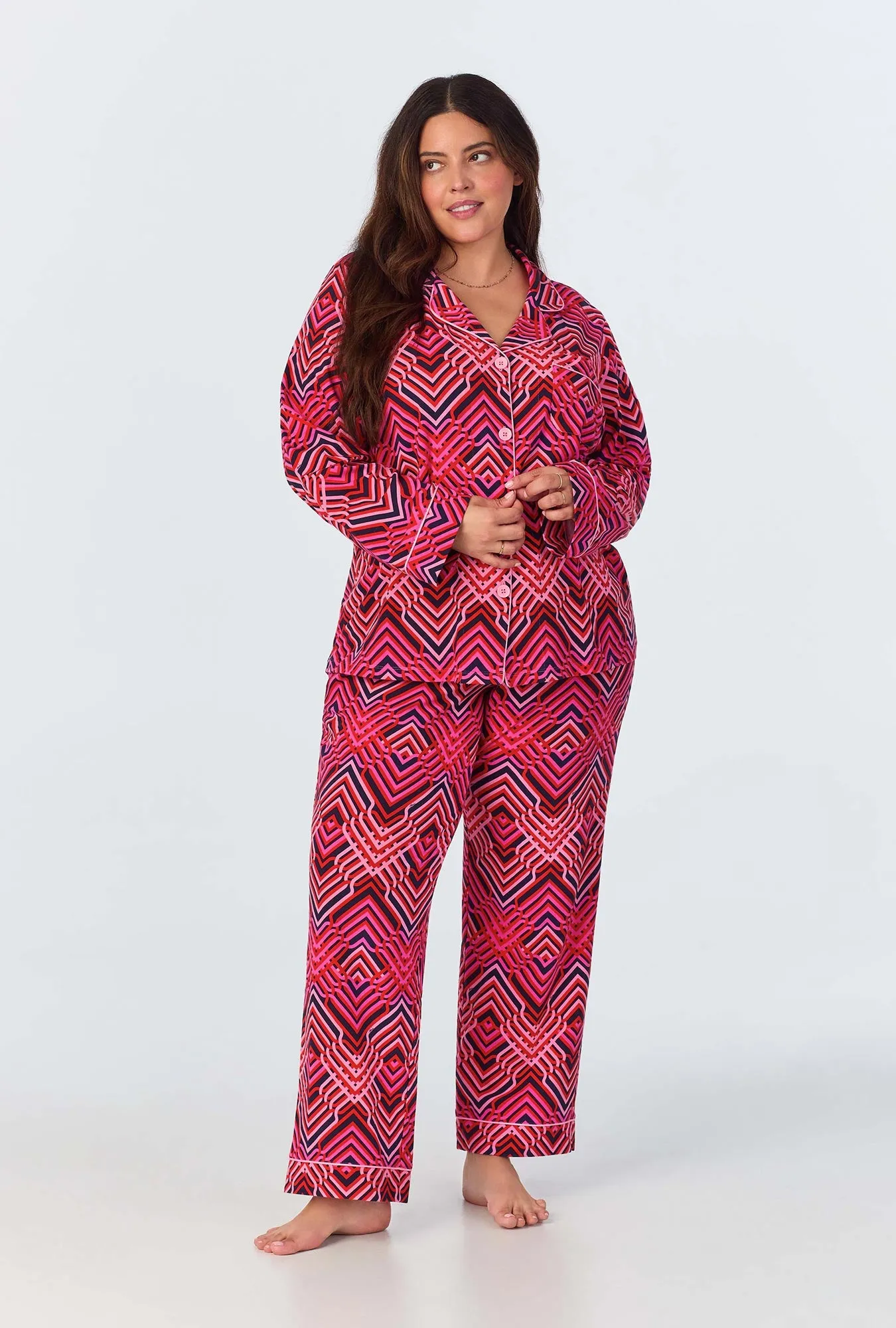 BedHead x Trina Turk Geo Trellis Long Sleeve Classic Stretch Jersey PJ Set