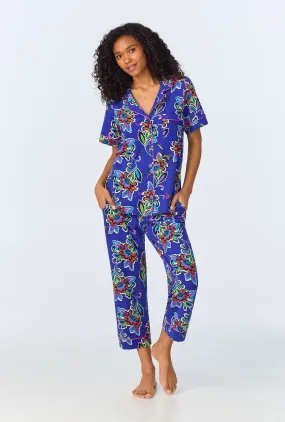 BedHead x Trina Turk Paisley Flower Short Sleeve Classic Stretch Jersey Cropped PJ Set
