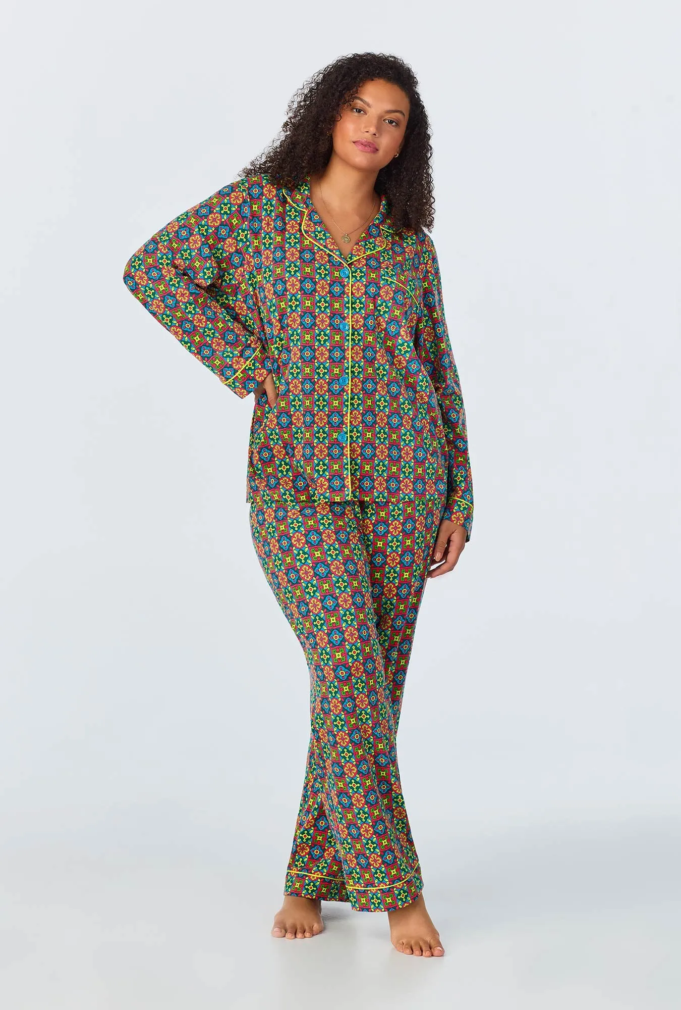 BedHead x Trina Turk Pretty Tiles Long Sleeve Classic Stretch Jersey PJ Set