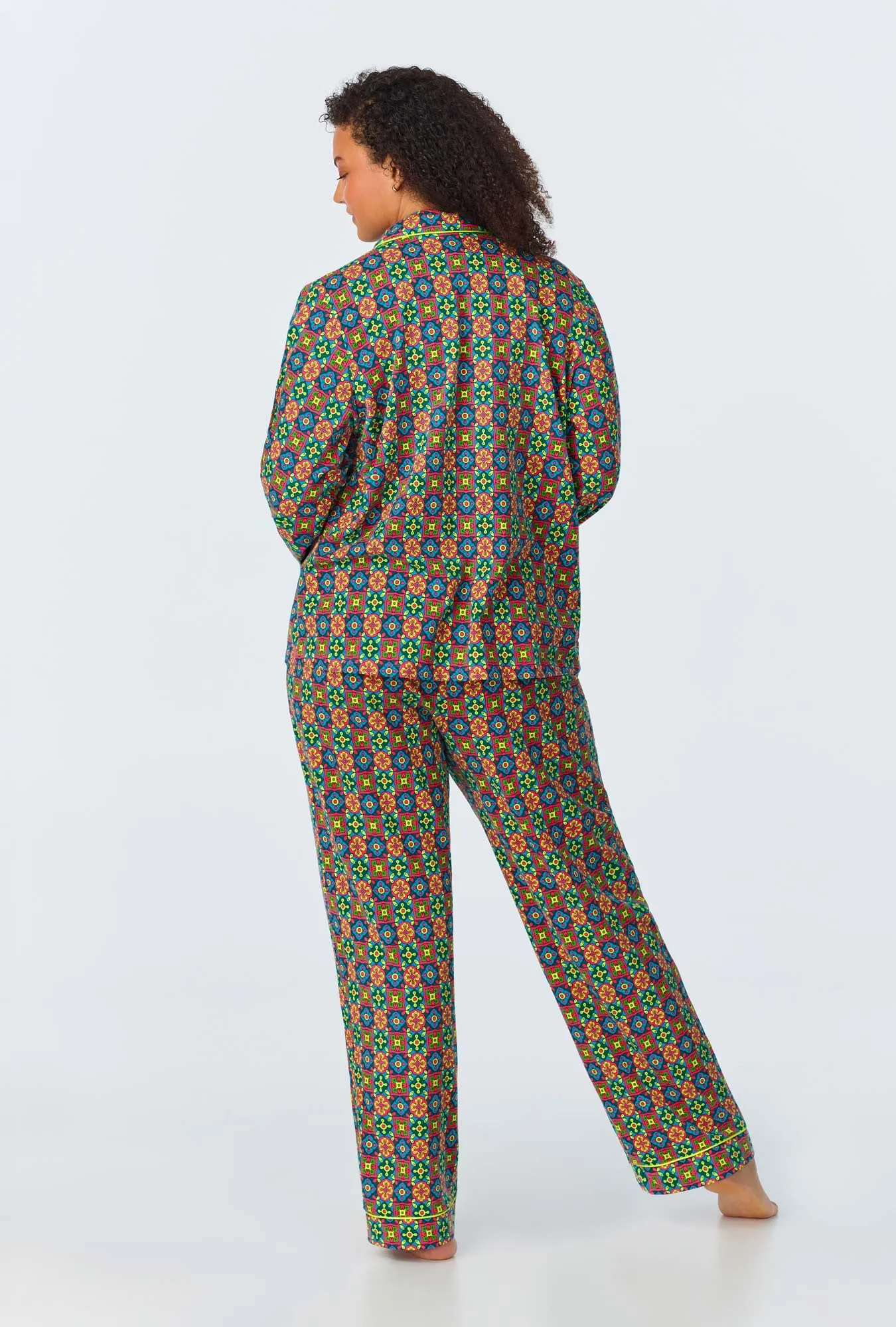 BedHead x Trina Turk Pretty Tiles Long Sleeve Classic Stretch Jersey PJ Set