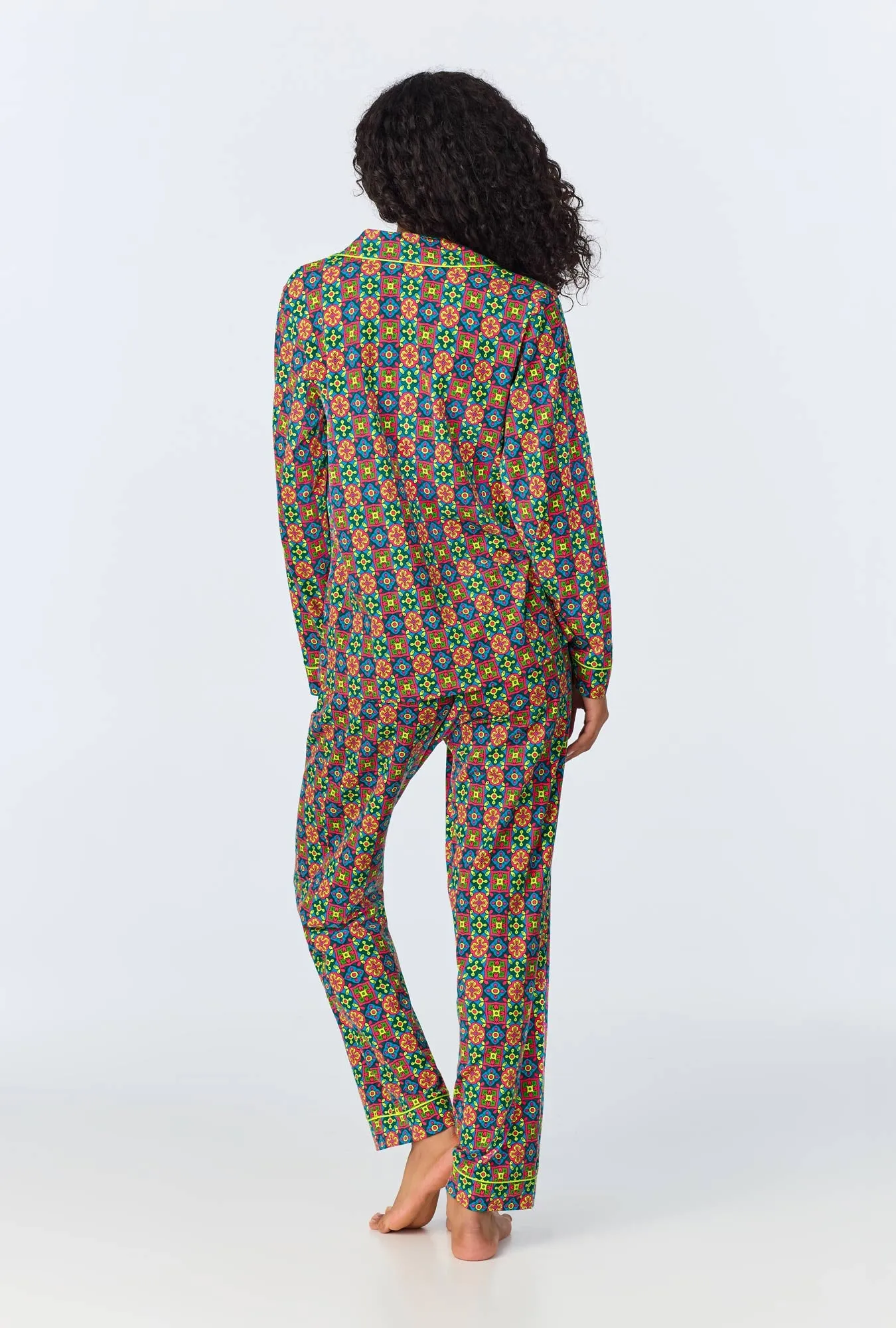 BedHead x Trina Turk Pretty Tiles Long Sleeve Classic Stretch Jersey PJ Set