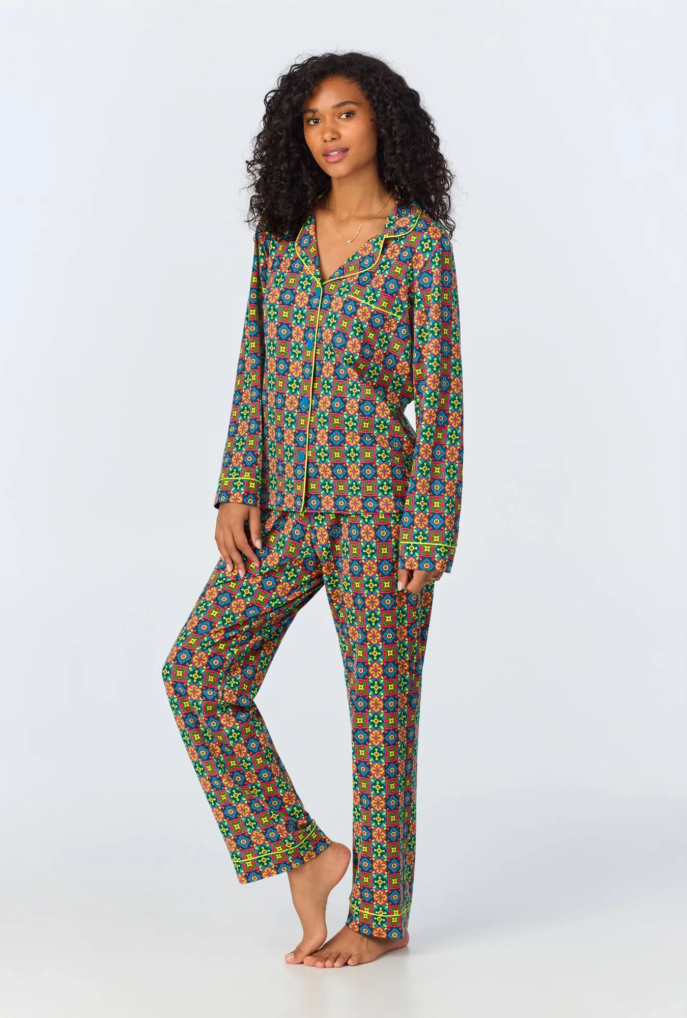 BedHead x Trina Turk Pretty Tiles Long Sleeve Classic Stretch Jersey PJ Set