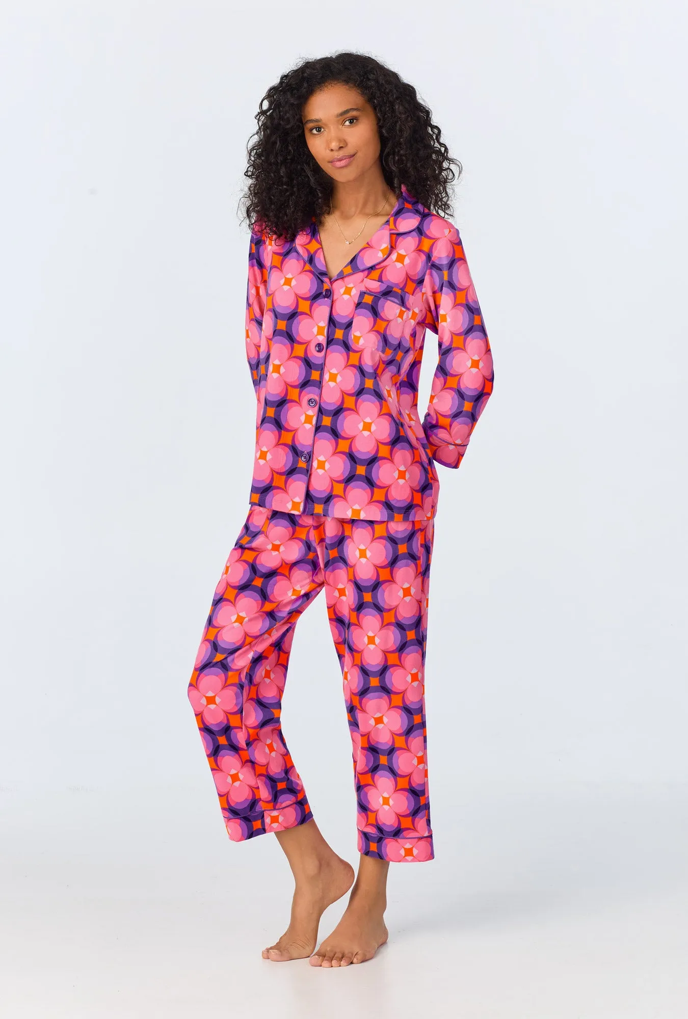 BedHead x Trina Turk Space Cat  3/4 Sleeve Classic Stretch Jersey Cropped PJ Set