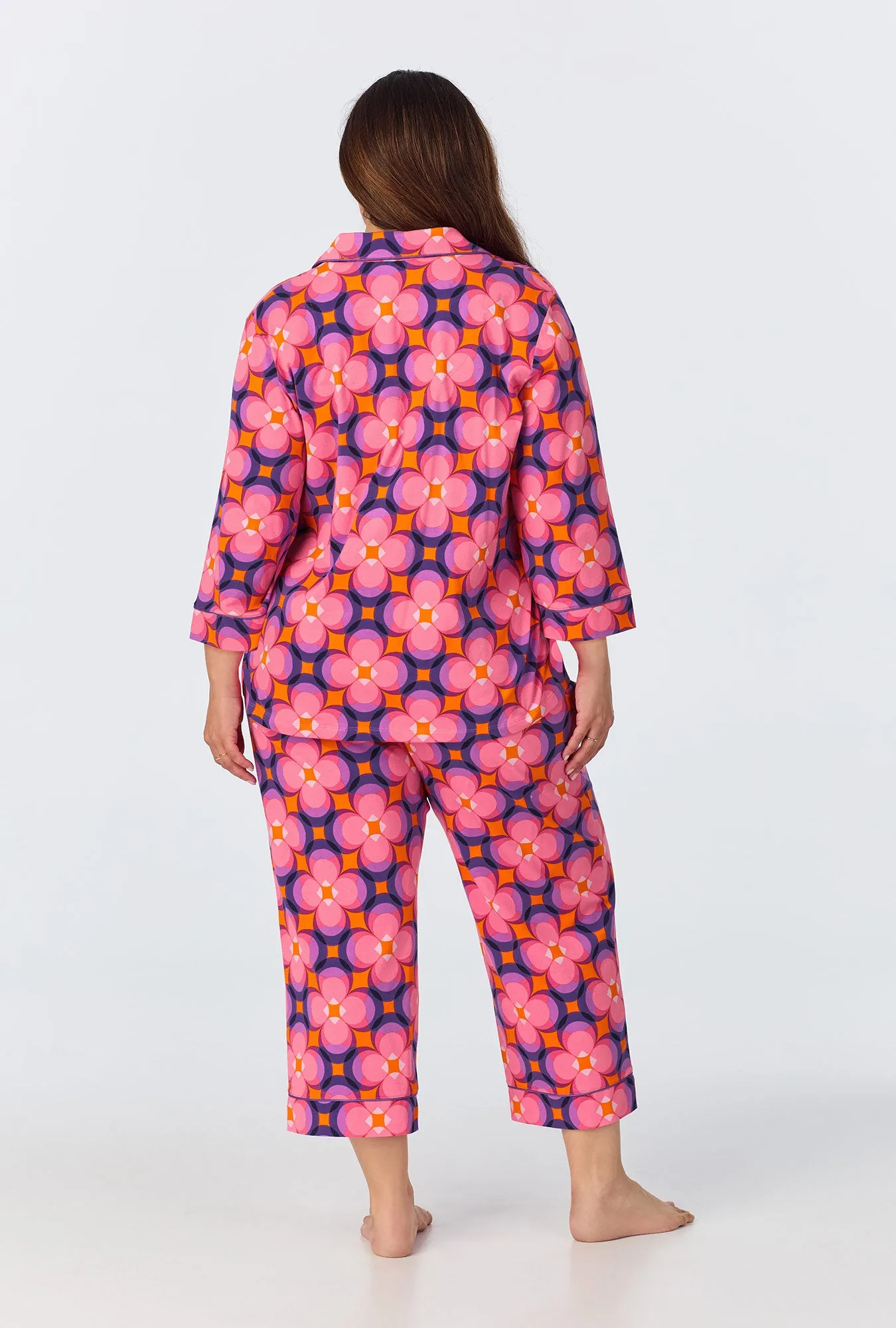 BedHead x Trina Turk Space Cat  3/4 Sleeve Classic Stretch Jersey Cropped PJ Set