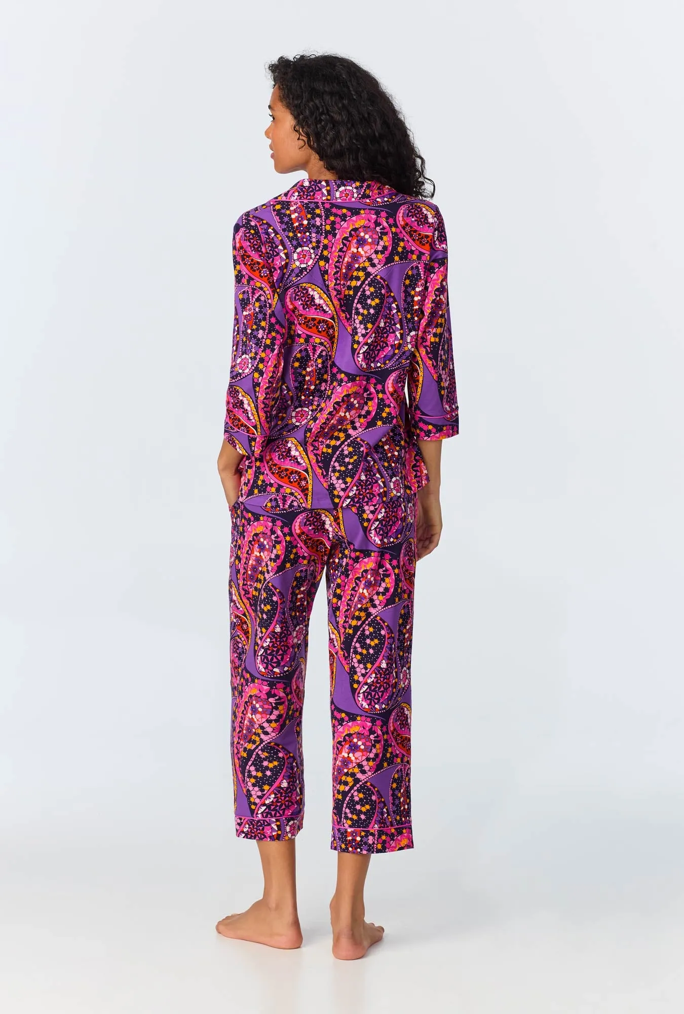 BedHead x Trina Turk Tangled Paisley 3/4 Sleeve Classic Stretch Jersey Cropped PJ Set