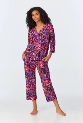 BedHead x Trina Turk Tangled Paisley 3/4 Sleeve Classic Stretch Jersey Cropped PJ Set