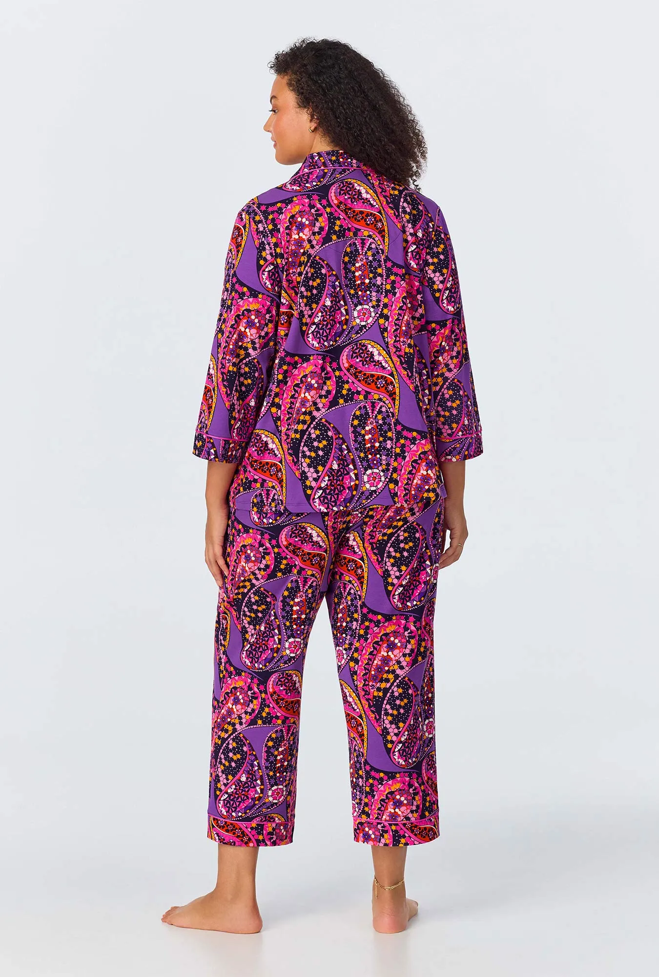 BedHead x Trina Turk Tangled Paisley 3/4 Sleeve Classic Stretch Jersey Cropped PJ Set