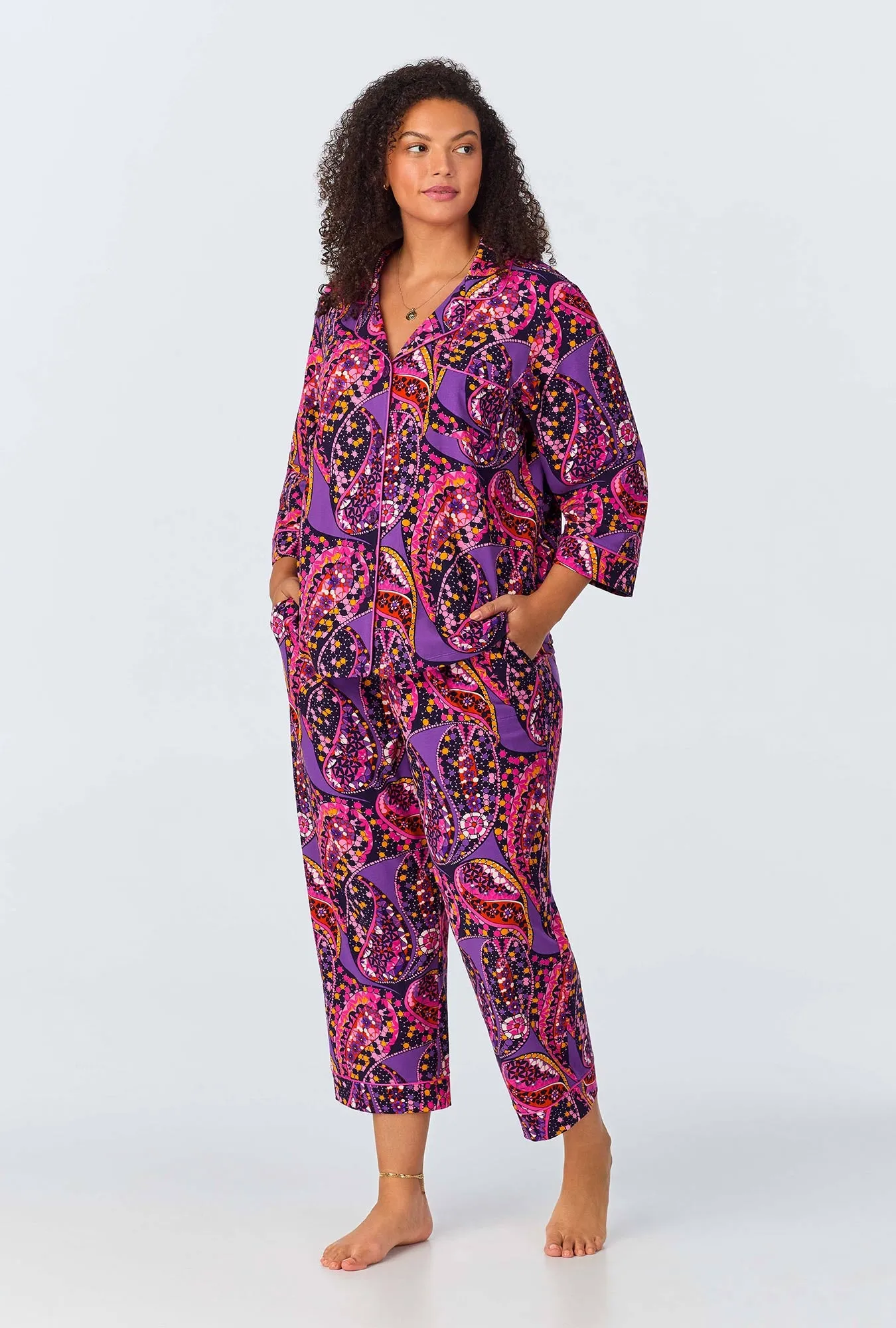 BedHead x Trina Turk Tangled Paisley 3/4 Sleeve Classic Stretch Jersey Cropped PJ Set