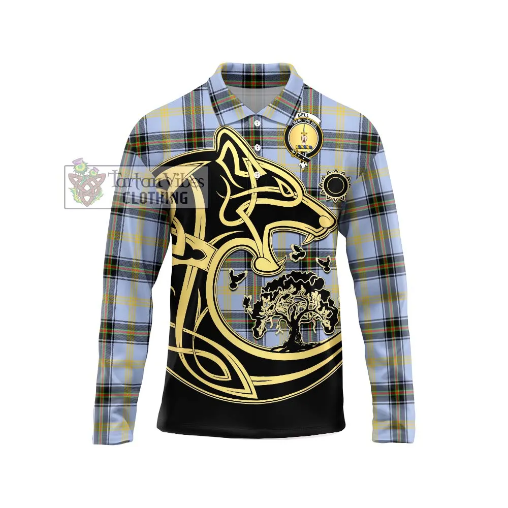 Bell of the Borders Tartan Long Sleeve Polo Shirt with Family Crest Celtic Wolf Style