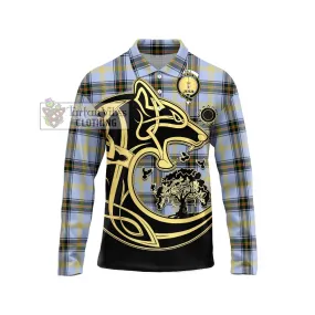 Bell of the Borders Tartan Long Sleeve Polo Shirt with Family Crest Celtic Wolf Style