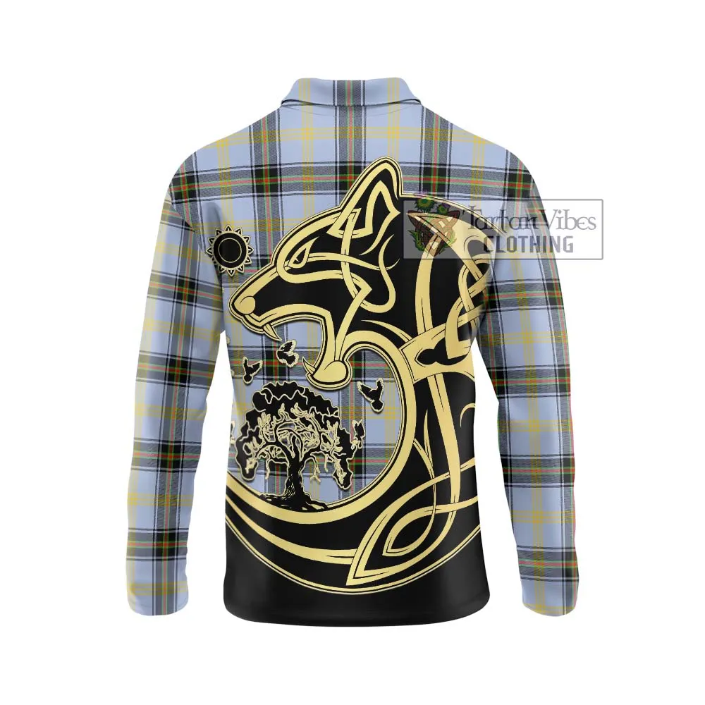 Bell of the Borders Tartan Long Sleeve Polo Shirt with Family Crest Celtic Wolf Style
