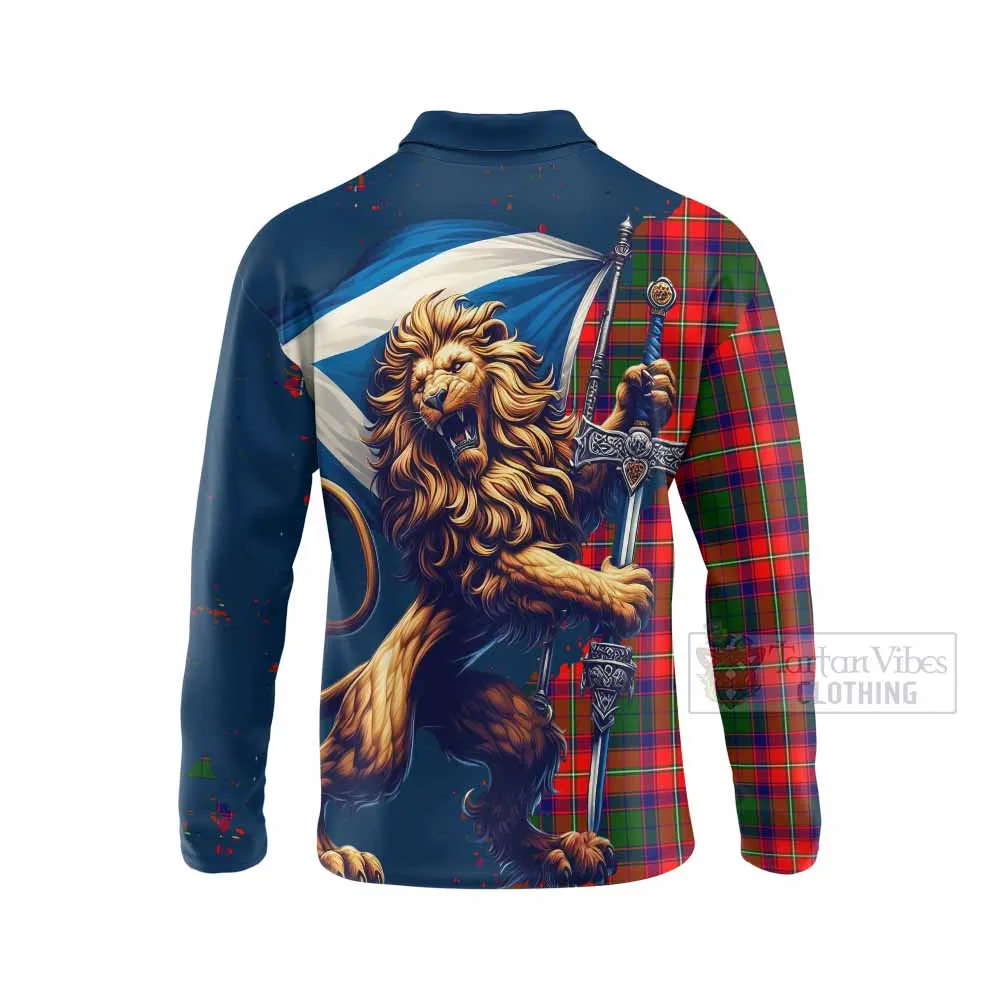 Belshes (Belsches) Tartan Family Crest Long Sleeve Polo Shirt with Scottish Majestic Lion