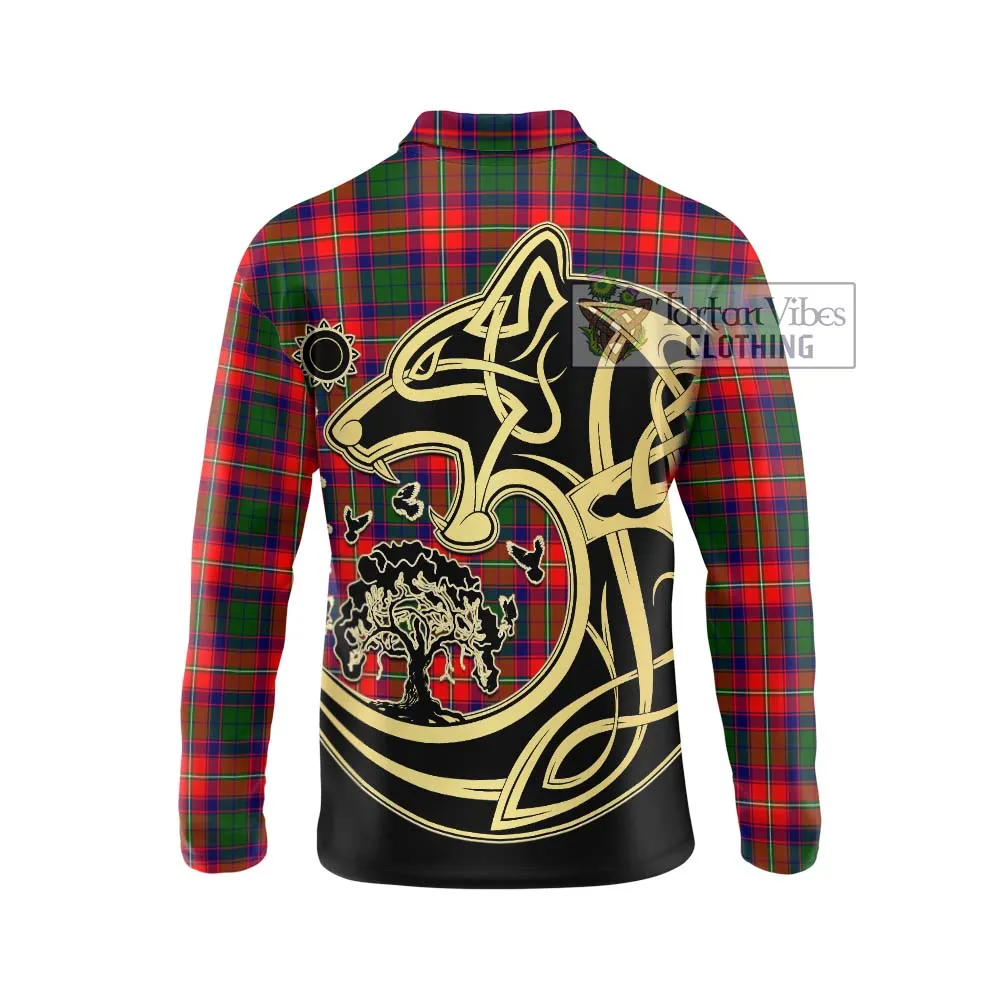 Belshes Tartan Long Sleeve Polo Shirt with Family Crest Celtic Wolf Style