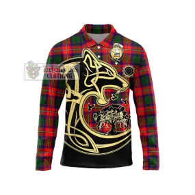 Belshes Tartan Long Sleeve Polo Shirt with Family Crest Celtic Wolf Style