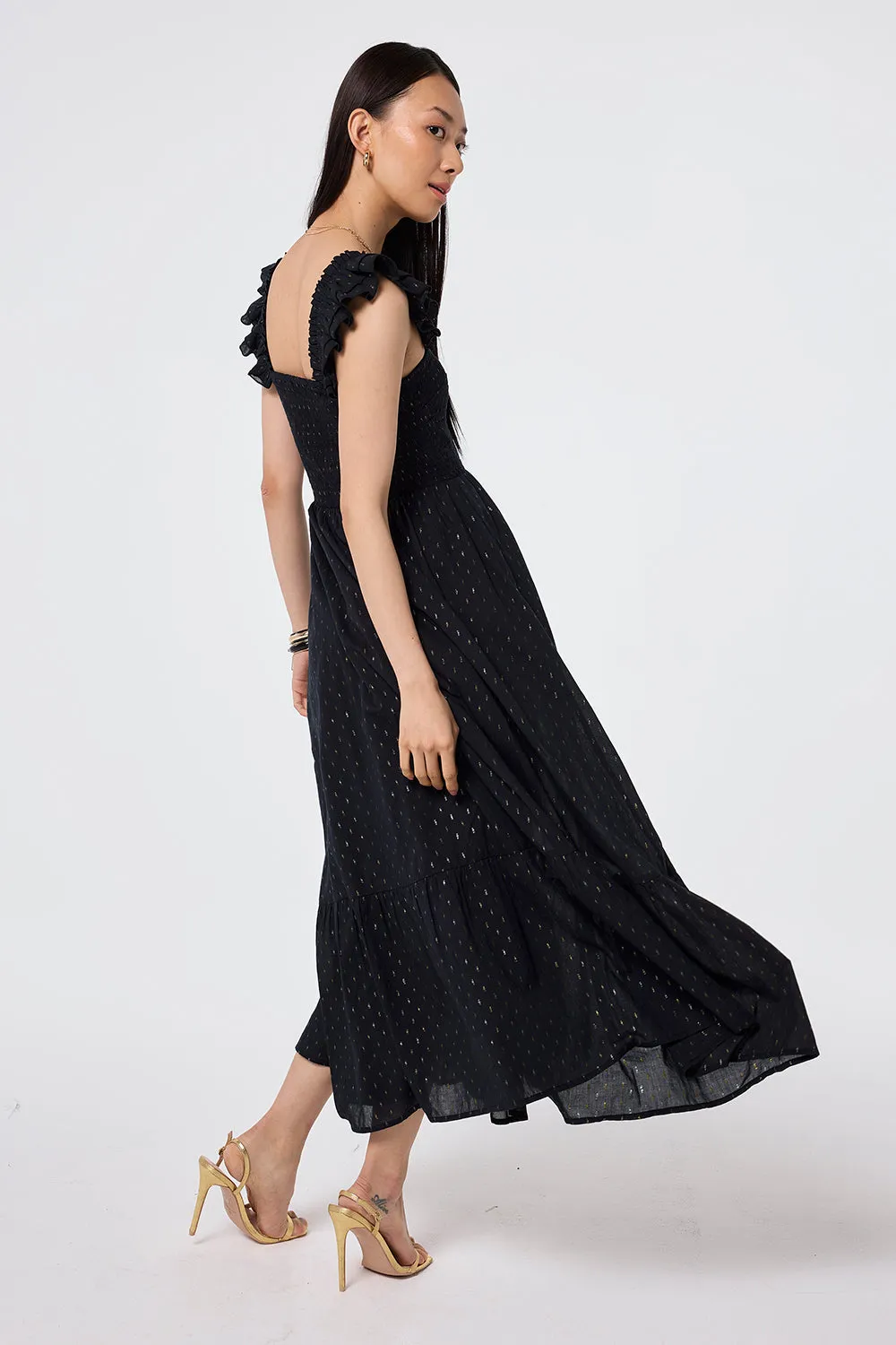 Black with Gold and Silver Lurex Spot Maxi Sundress