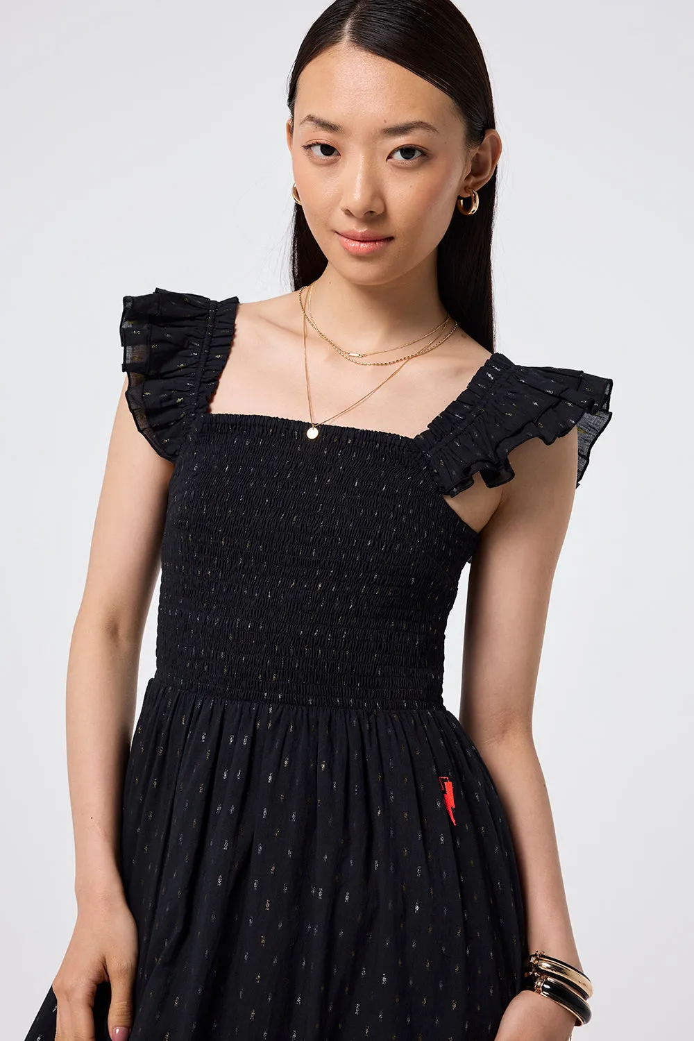 Black with Gold and Silver Lurex Spot Maxi Sundress