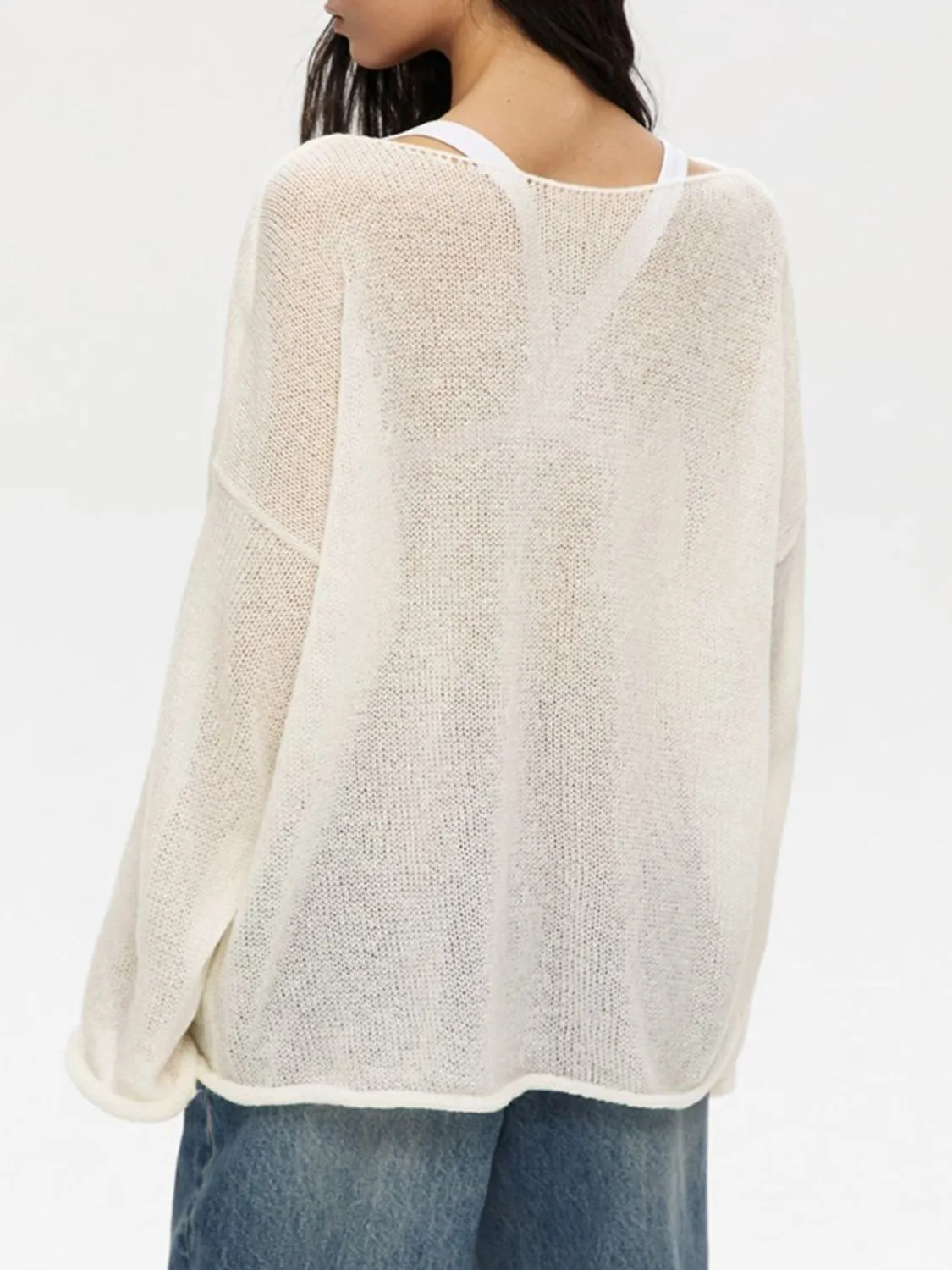 Boat Neck Long Sleeve Knit Cover Up