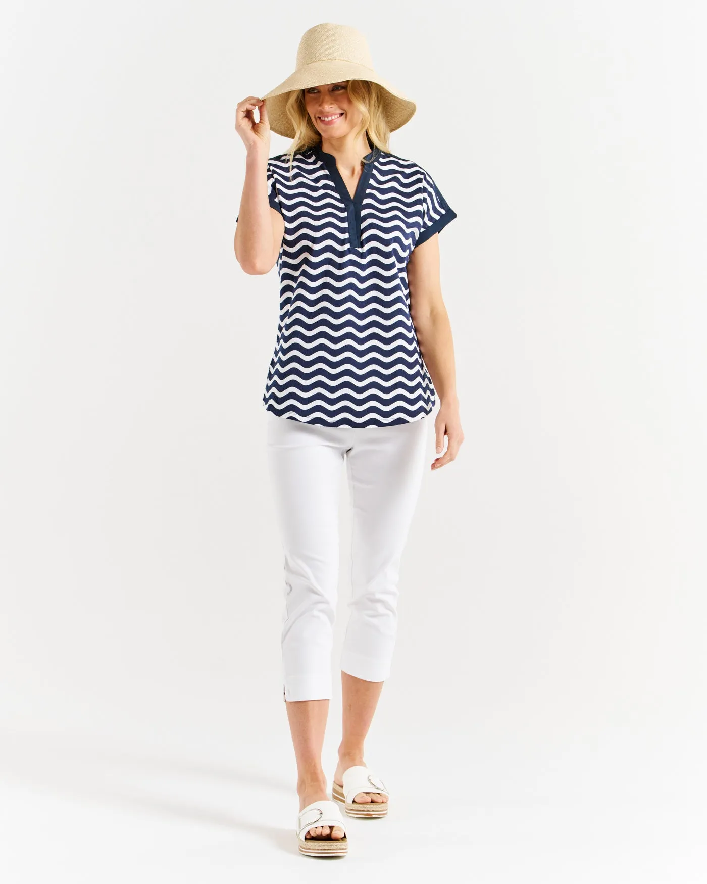 Bridie Tee Navy Wave Stripe